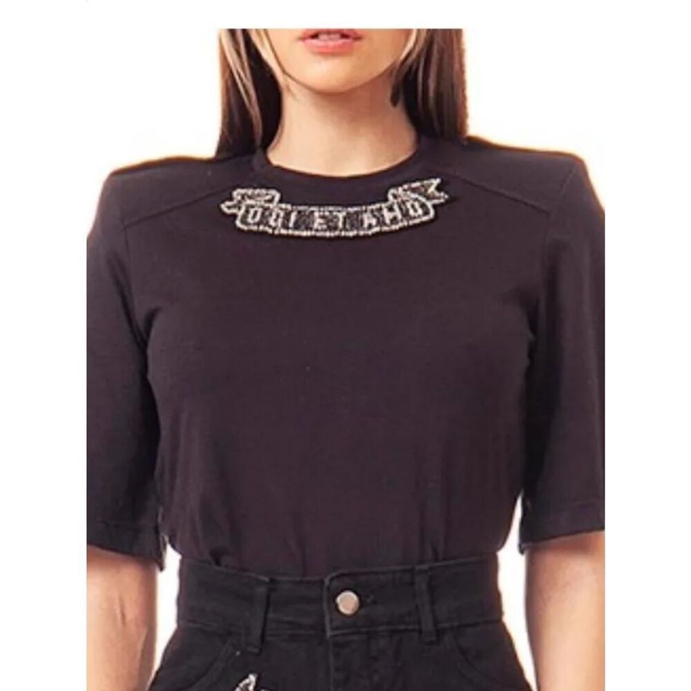 Odi et Amo Black tee shirt w crystal embellishments NWT XS